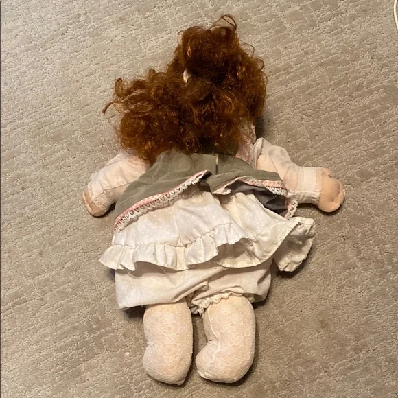 Cabbage Patch Kid Doll with Red Brown Hair and Gray Dress - Picture 3 of 10